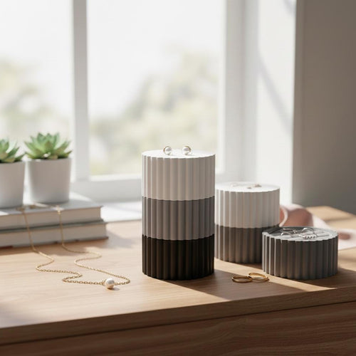 3-Tier Stacking Fluted Jewelry Box | Modern Modular Trinket Tray Set