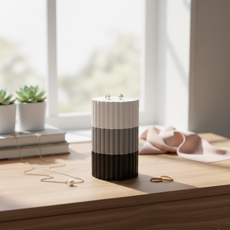 3-Tier Stacking Fluted Jewelry Box | Modern Modular Trinket Tray Set