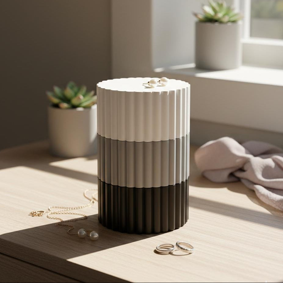 3-Tier Stacking Fluted Jewelry Box | Modern Modular Trinket Tray Set