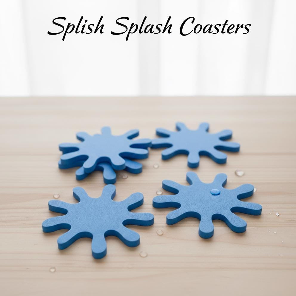 Blue Splash Coasters Set of 4 | Modern 3D Printed Drink Mats