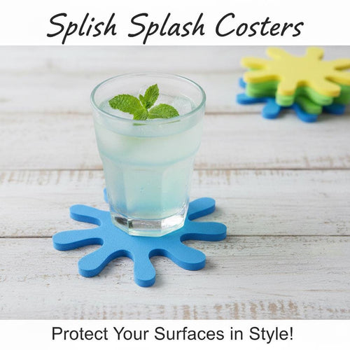 Blue Splash Coasters Set of 4 | Modern 3D Printed Drink Mats