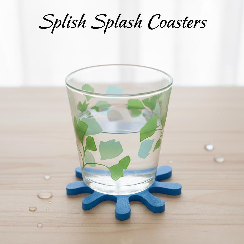 Blue Splash Coasters Set of 4 | Modern 3D Printed Drink Mats