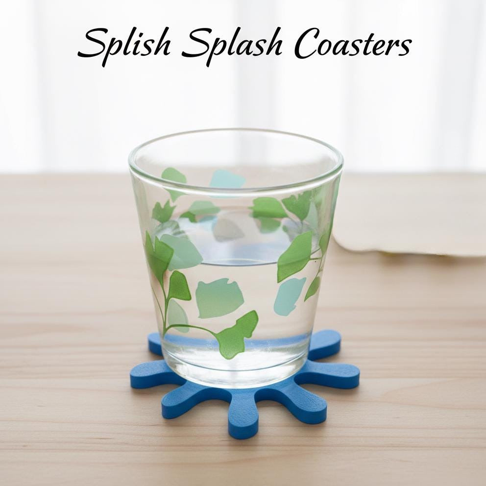 Blue Splash Coasters Set of 4 | Modern 3D Printed Drink Mats