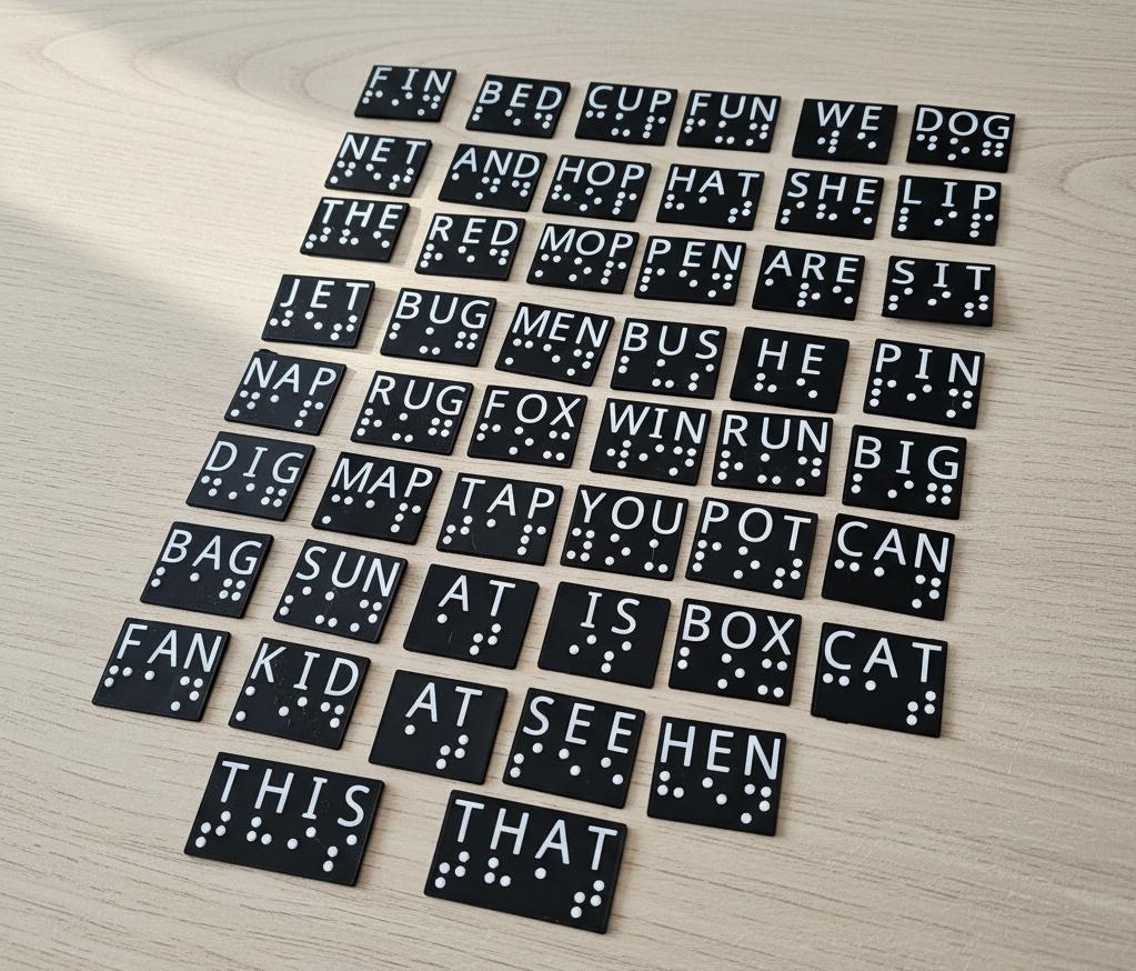 Braille Reading Cards – CVC & Sight Words Learning Set for Visually Impaired