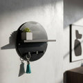 Circular Key Holder with Shelf – Modern Entryway Wall Organizer with 3 Hooks | Minimalist Drop Zone Storage Rack