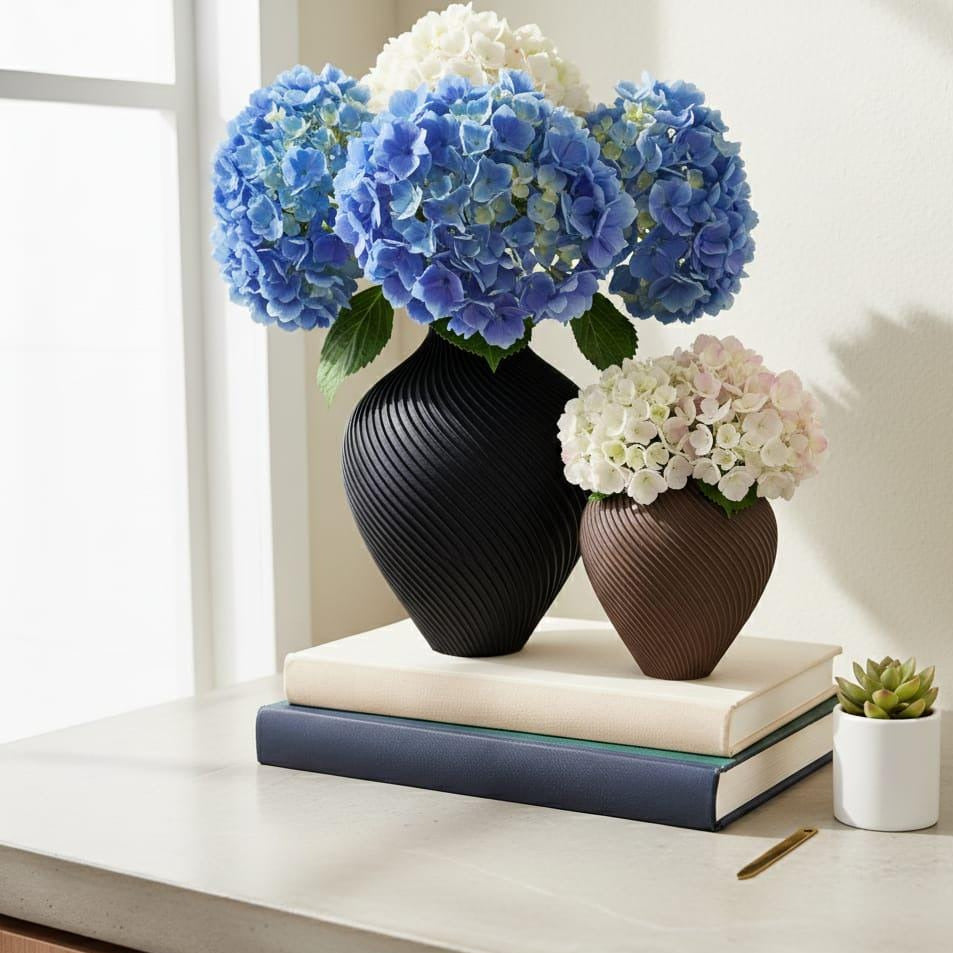 Custom Spiral Vase Set of 2 | 3D Printed Modern Geometric Home Decor