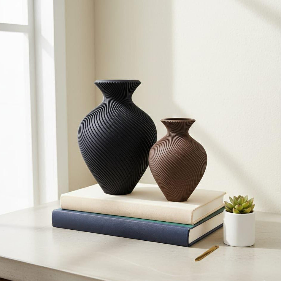 Custom Spiral Vase Set of 2 | 3D Printed Modern Geometric Home Decor