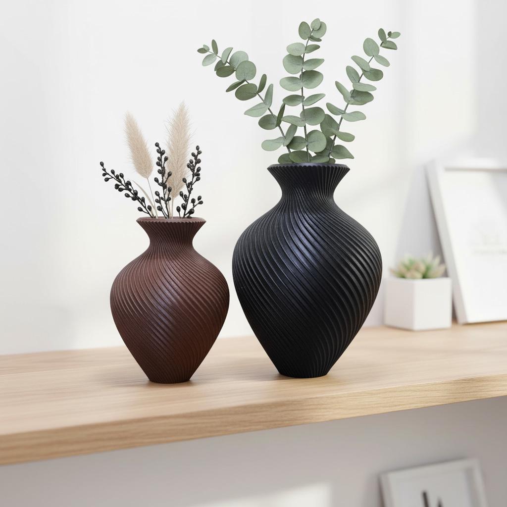 Custom Spiral Vase Set of 2 | 3D Printed Modern Geometric Home Decor