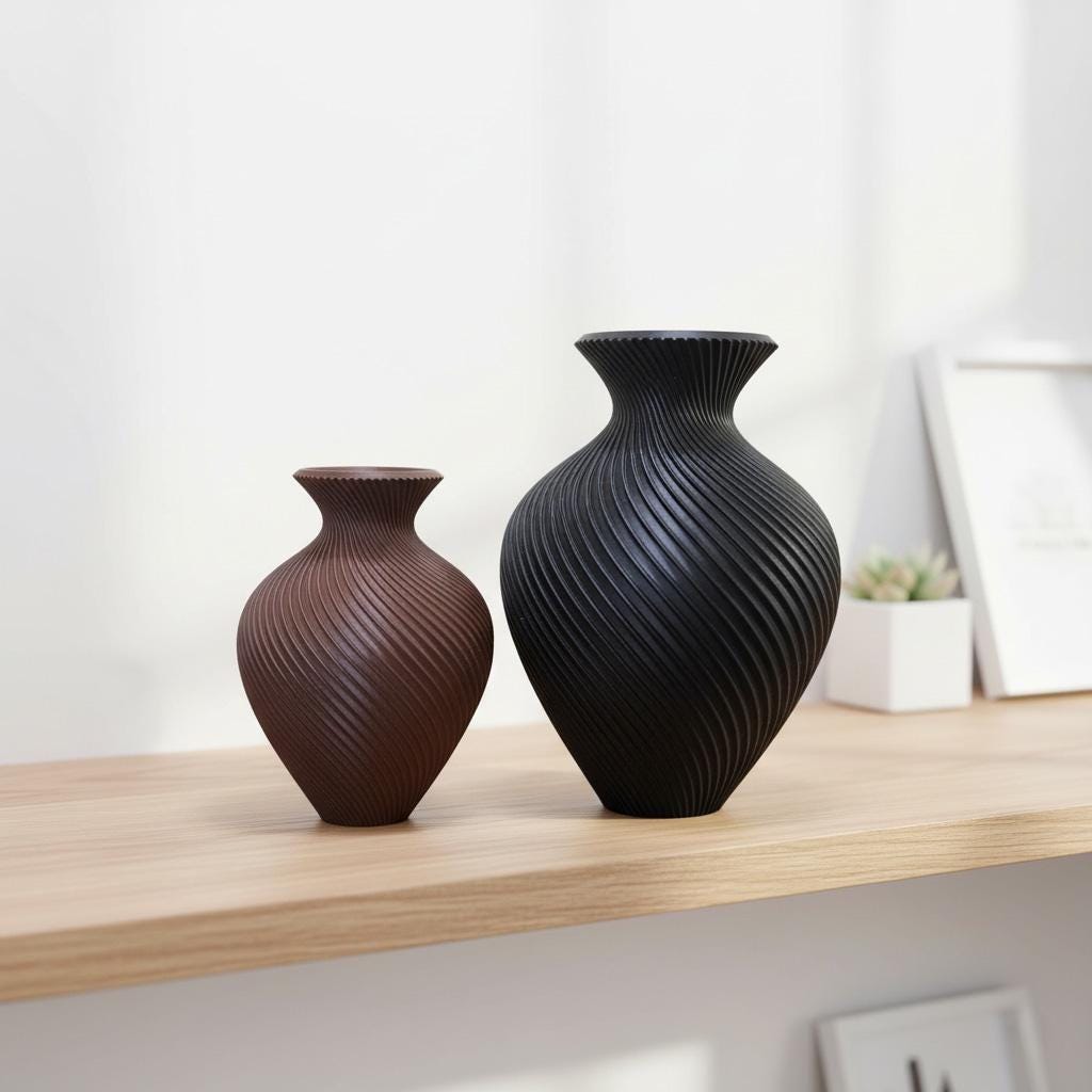 Custom Spiral Vase Set of 2 | 3D Printed Modern Geometric Home Decor