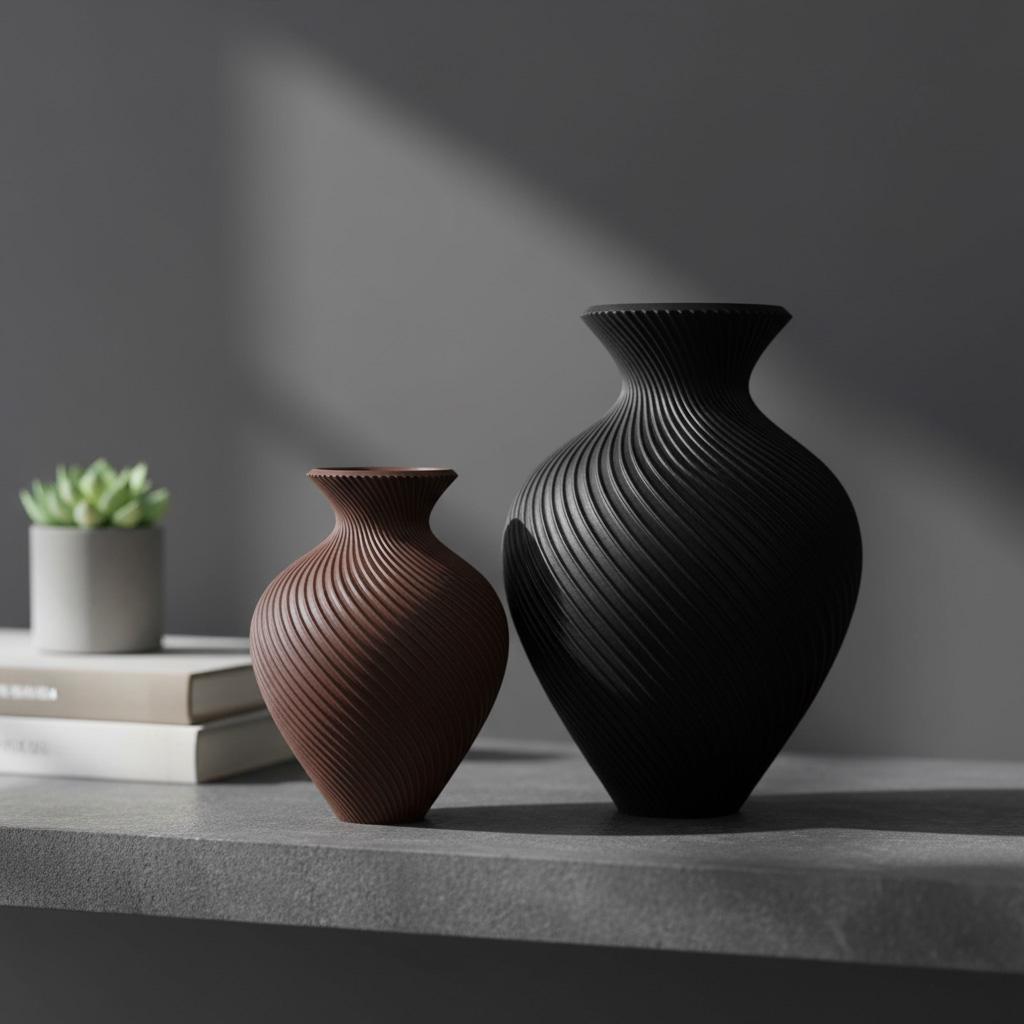 Custom Spiral Vase Set of 2 | 3D Printed Modern Geometric Home Decor