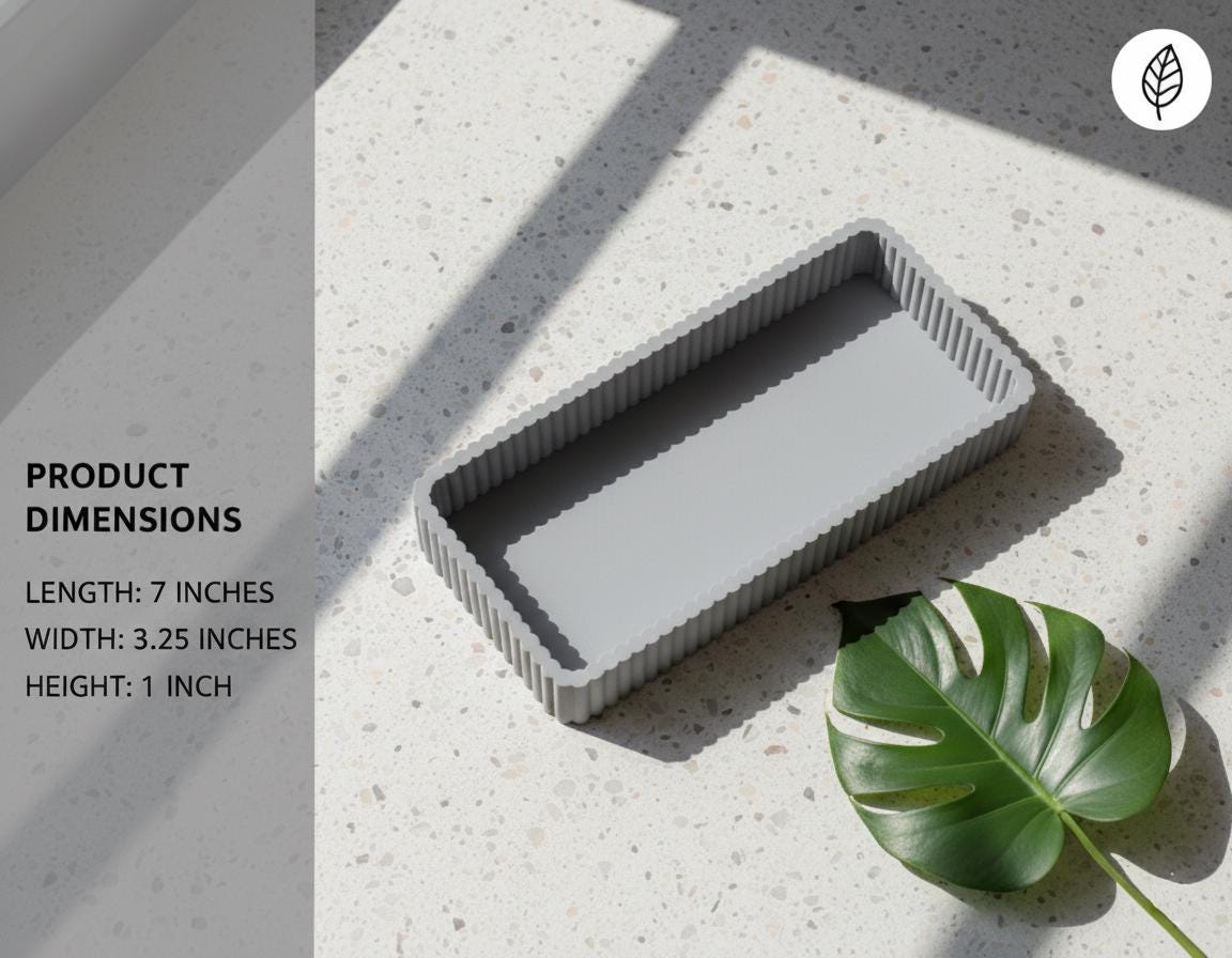 Grey Fluted Trinket Dish – Modern Minimalist Rectangular Catchall Tray