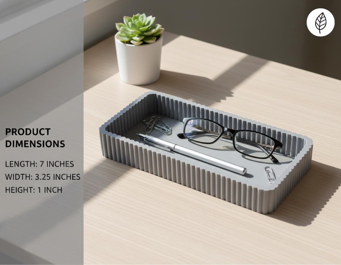 Grey Fluted Trinket Dish – Modern Minimalist Rectangular Catchall Tray