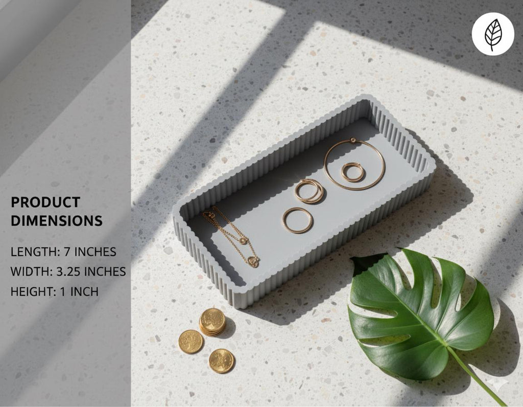 Grey Fluted Trinket Dish – Modern Minimalist Rectangular Catchall Tray
