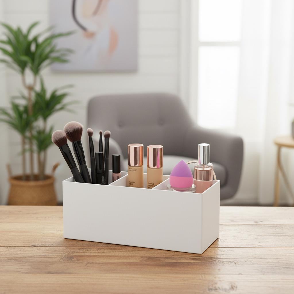 Minimalist 3-Slot Vanity Organizer – Modern Makeup Brush & Desk Pen Holder