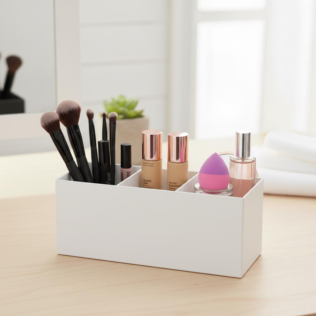 Minimalist 3-Slot Vanity Organizer – Modern Makeup Brush & Desk Pen Holder