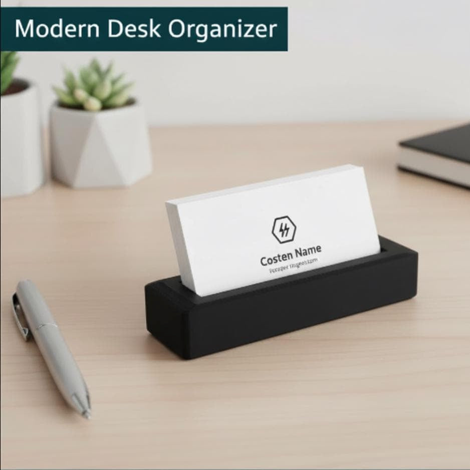 Minimalist 3D Printed Business Card Holder | Modern Black Desktop Tray