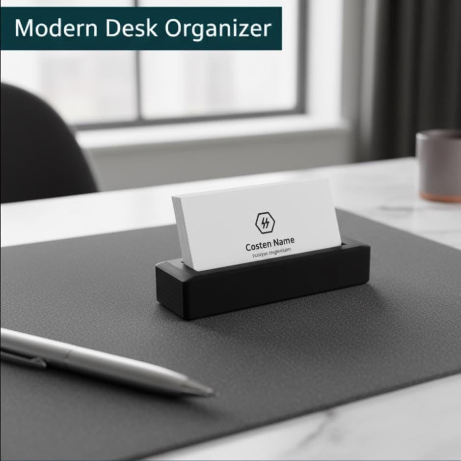 Minimalist 3D Printed Business Card Holder | Modern Black Desktop Tray