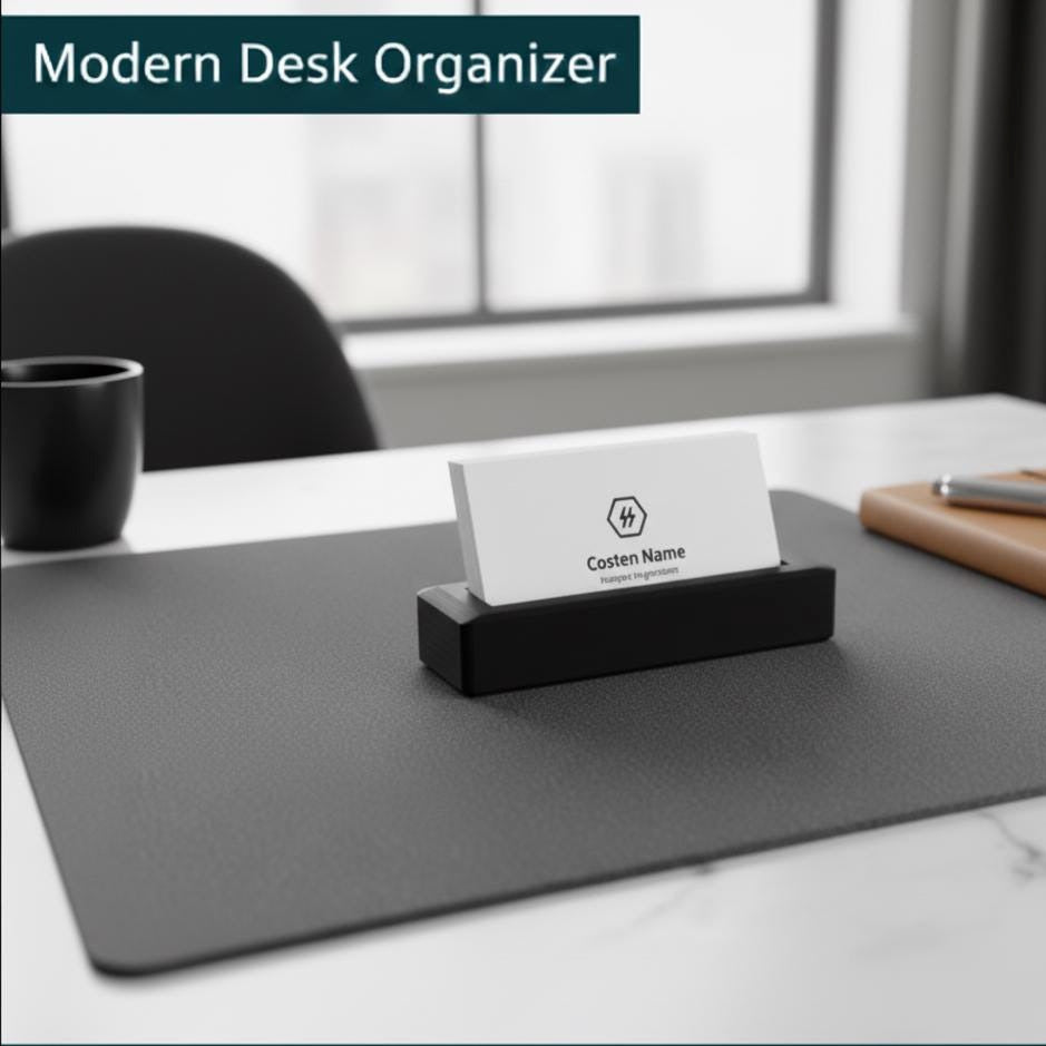 Minimalist 3D Printed Business Card Holder | Modern Black Desktop Tray