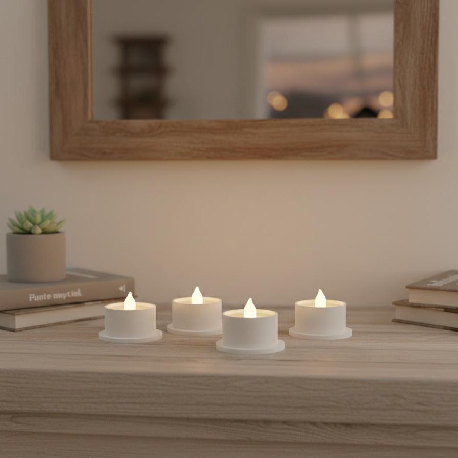 Minimalist LED Tea Light Holders Set of 4 | Modern 3D Printed White Decor
