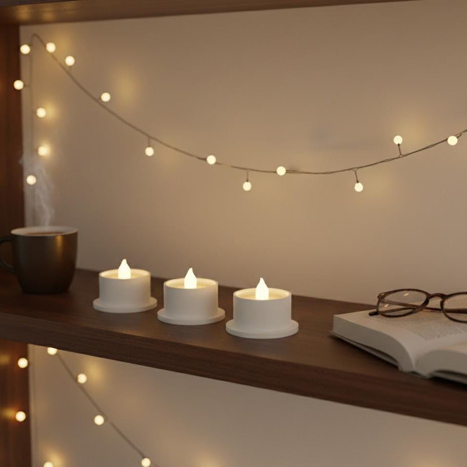 Minimalist LED Tea Light Holders Set of 4 | Modern 3D Printed White Decor