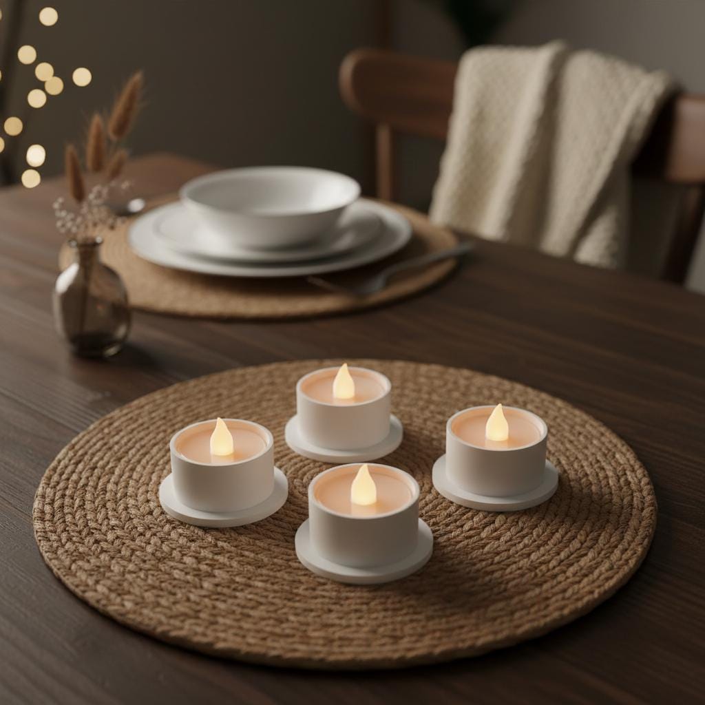 Minimalist LED Tea Light Holders Set of 4 | Modern 3D Printed White Decor