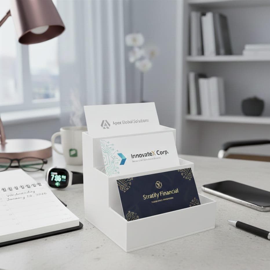 Modern 3-Tier Business Card Holder | 3D Printed Staggered Desk Organizer