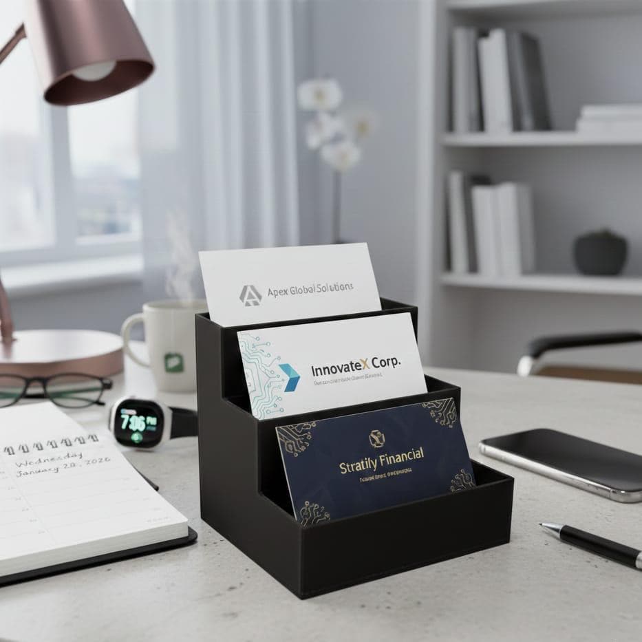 Modern 3-Tier Business Card Holder | 3D Printed Staggered Desk Organizer