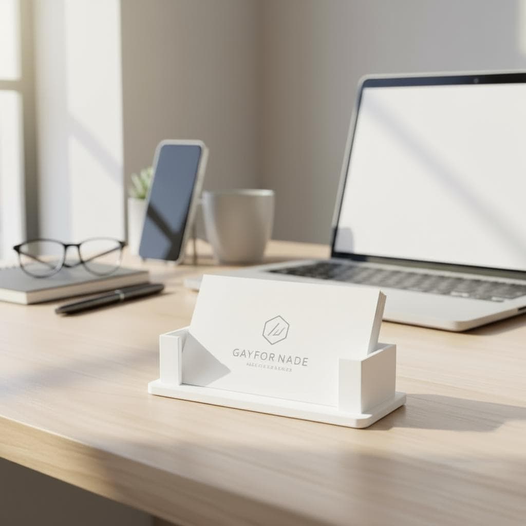 Modern 3D Printed Business Card Holder | Geometric Desktop Display Stand