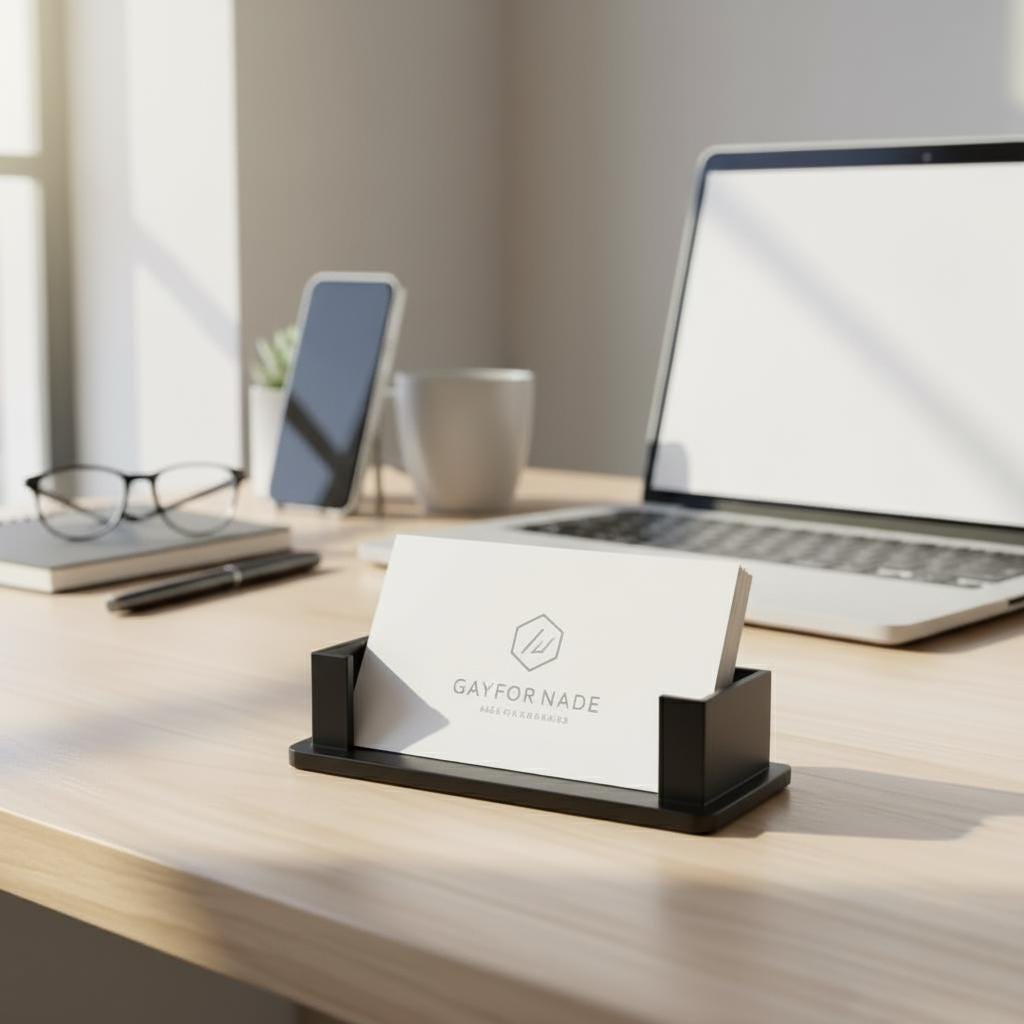 Modern 3D Printed Business Card Holder | Geometric Desktop Display Stand