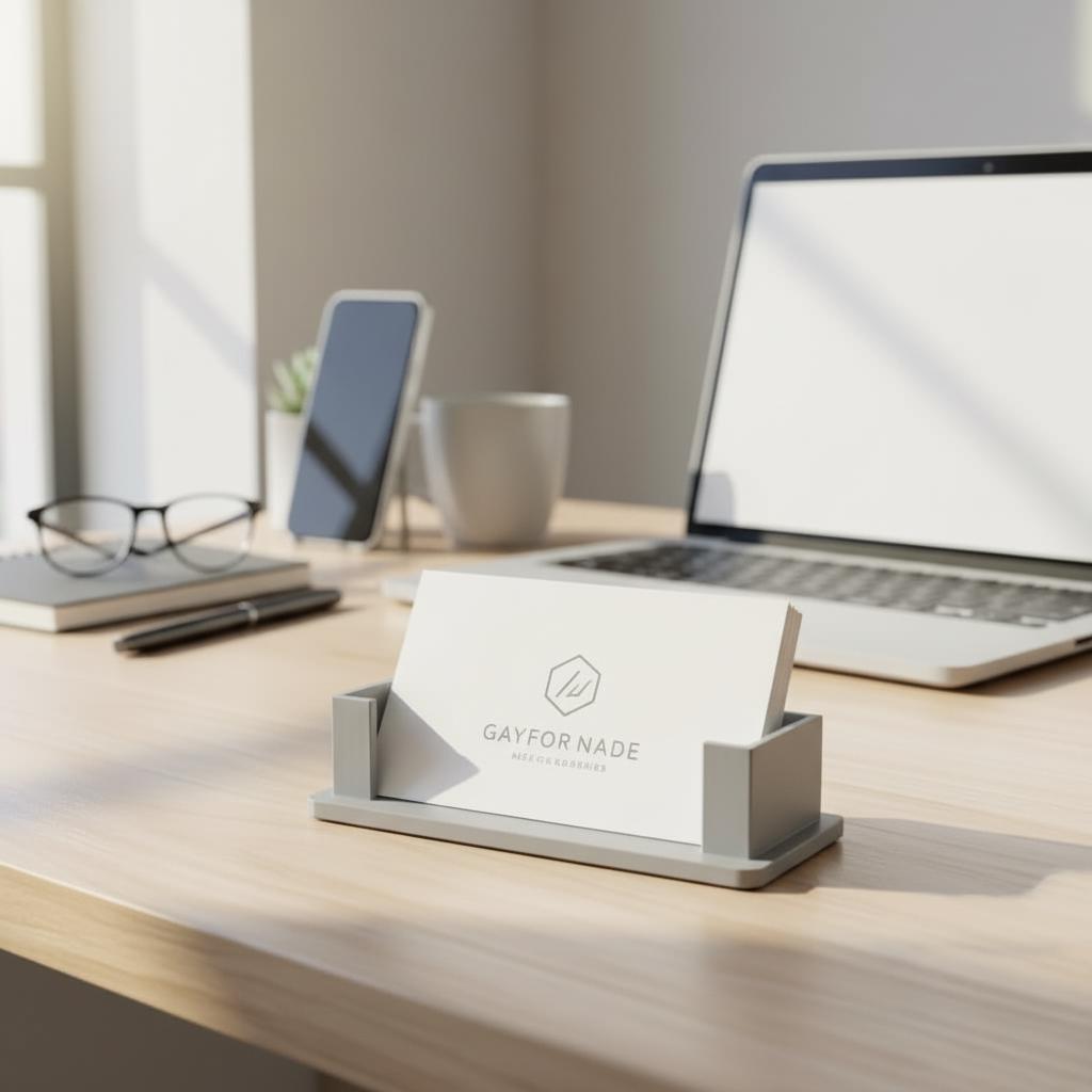 Modern 3D Printed Business Card Holder | Geometric Desktop Display Stand
