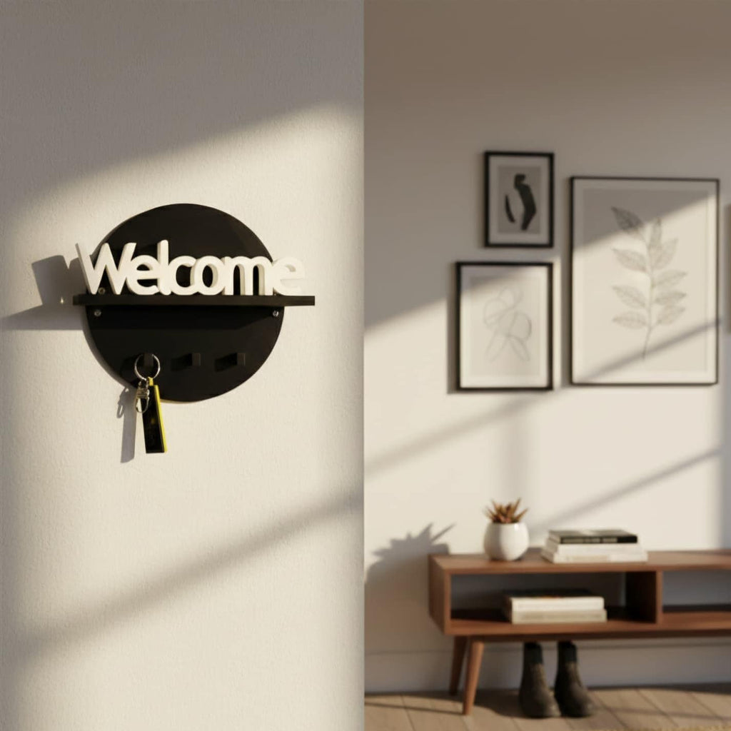 Modern 3D Printed Entryway Key Holder Shelf & Welcome Sign