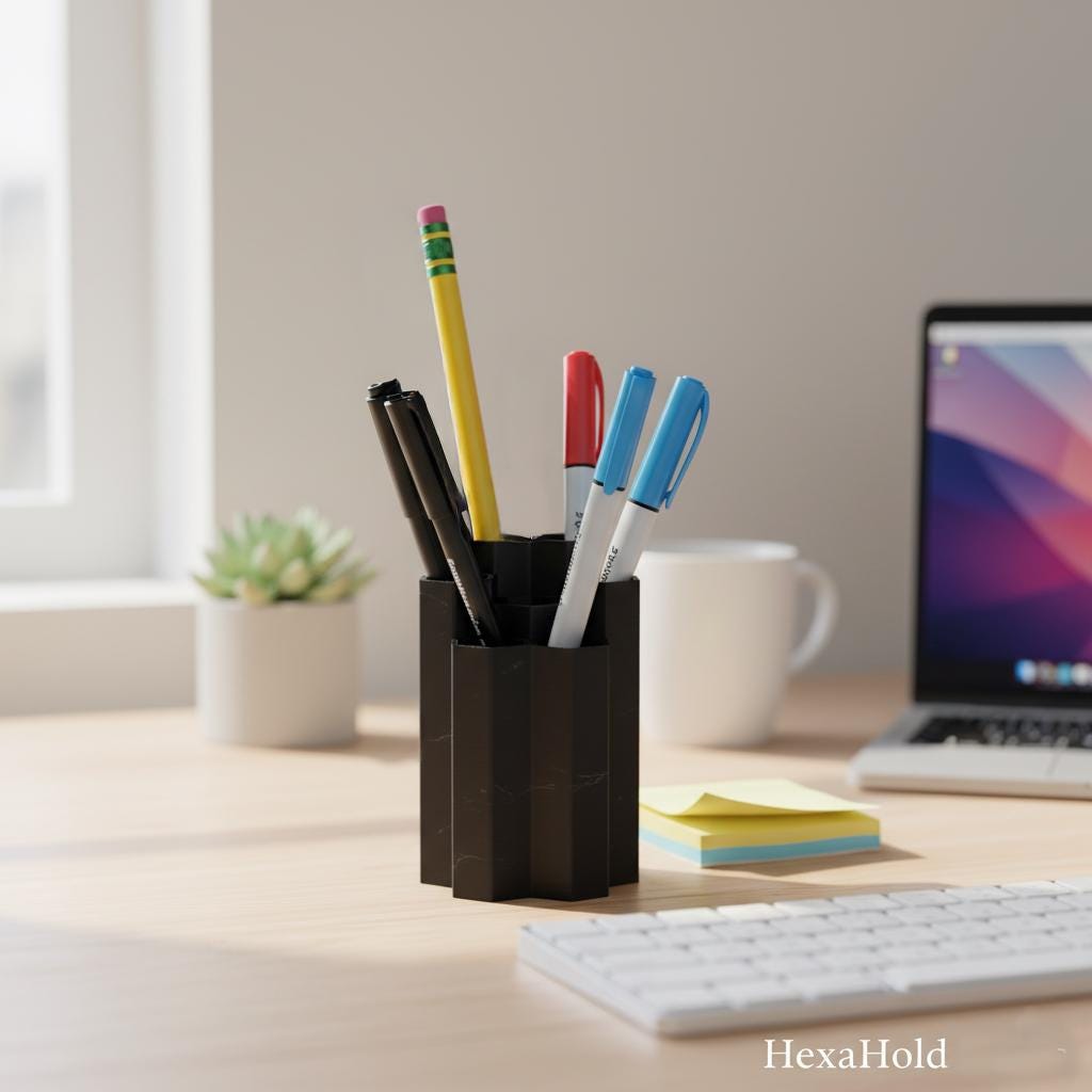 Modern 7-Slot Hexagon Pen Holder | 3D Printed Minimalist Desk Organizer-