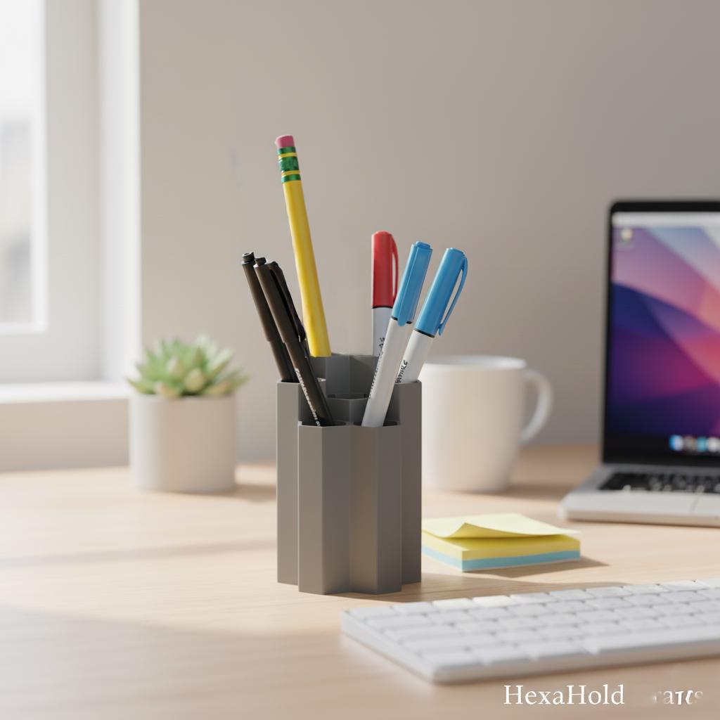 Modern 7-Slot Hexagon Pen Holder | 3D Printed Minimalist Desk Organizer-