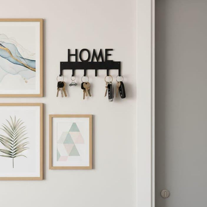Modern Black HOME Key Holder – 3D Printed Wall Key Rack Organizer