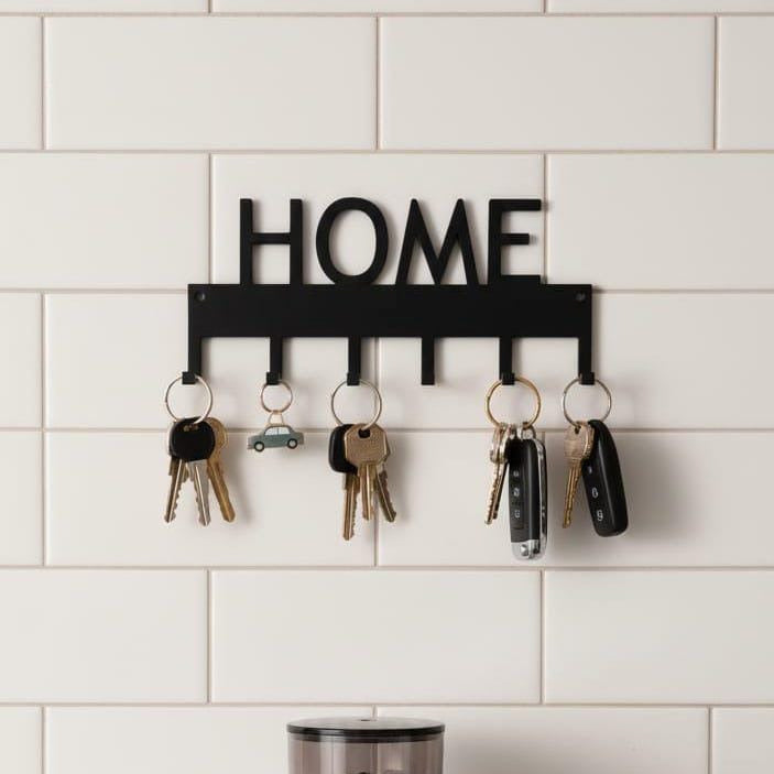 Modern Black HOME Key Holder – 3D Printed Wall Key Rack Organizer