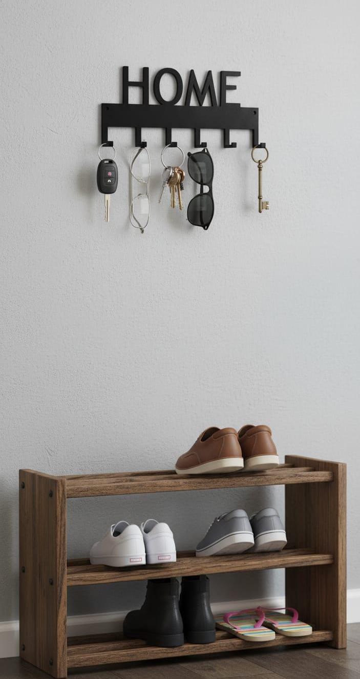 Modern Black HOME Key Holder – 3D Printed Wall Key Rack Organizer