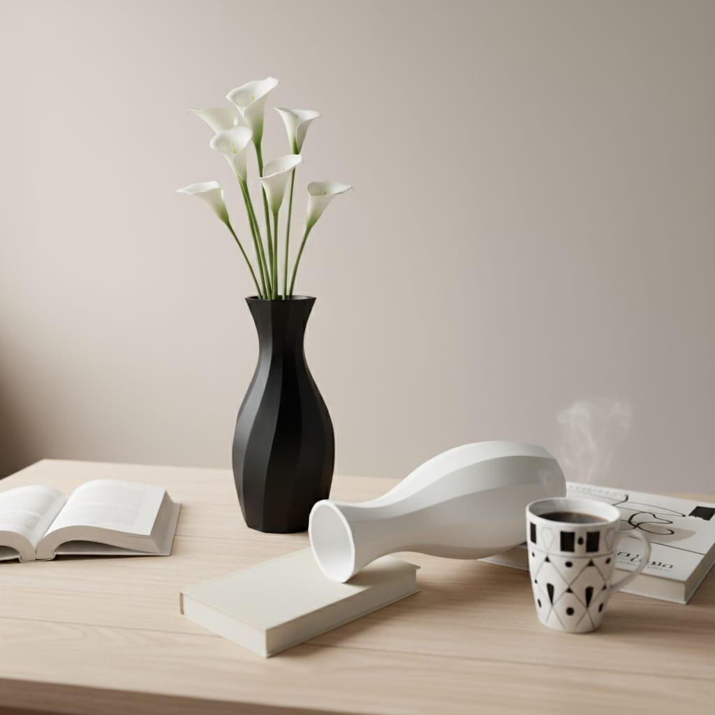 Modern Black and White Vase Set | 7-Inch 3D Printed Minimalist Home Decor