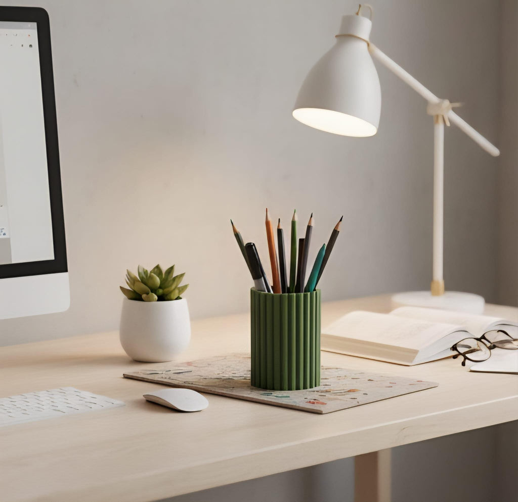 Modern Fluted 3D Printed Pen Holder | Jungle Green Desk Organizer