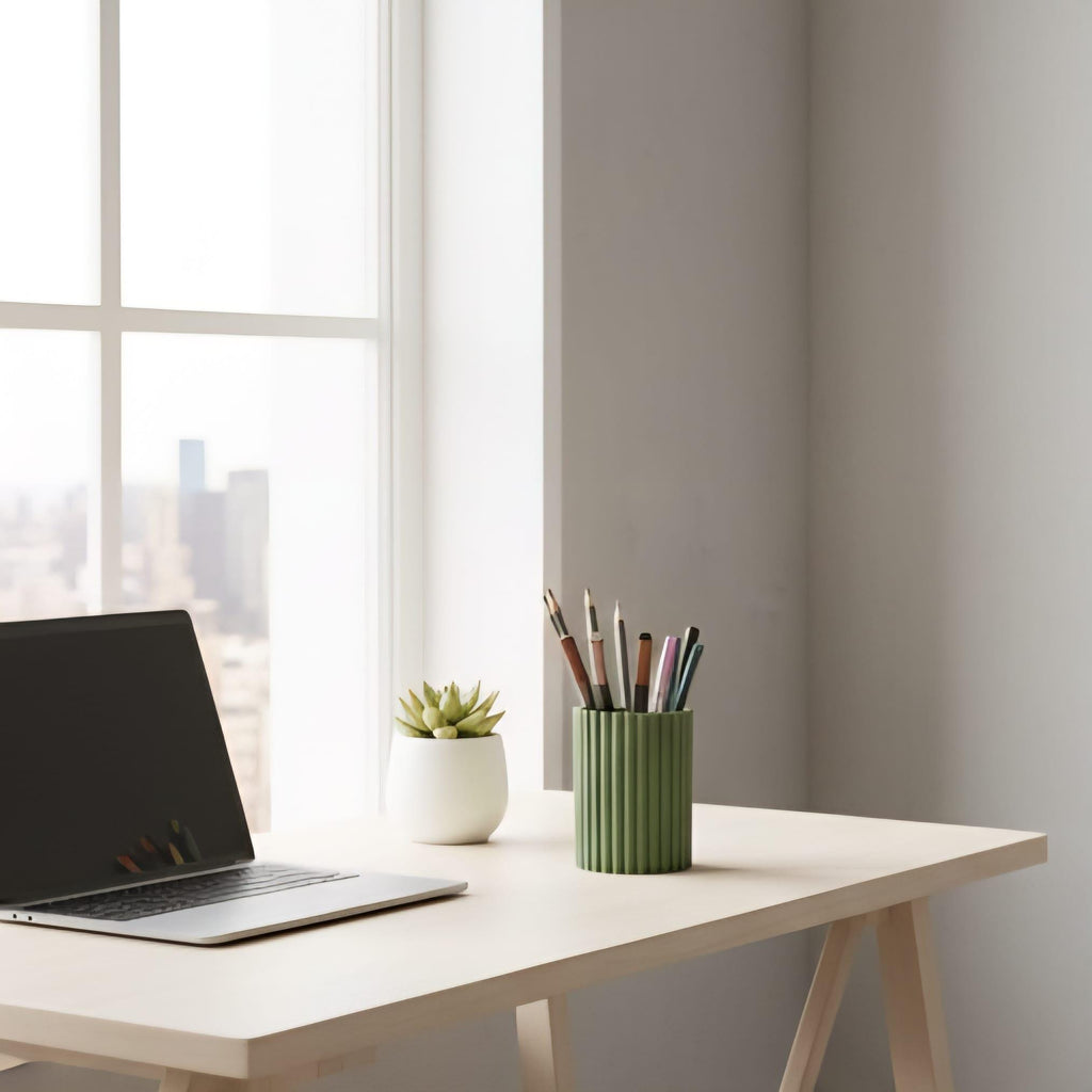 Modern Fluted 3D Printed Pen Holder | Jungle Green Desk Organizer