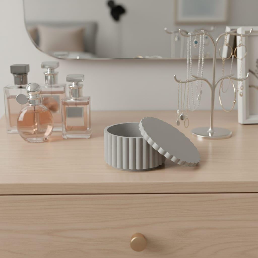 Modern Fluted Jewelry Box with Lid | 3D Printed Ribbed Trinket Organizer