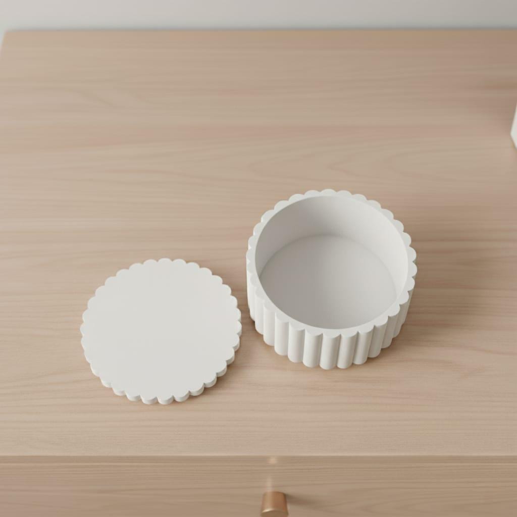 Modern Fluted Jewelry Box with Lid | 3D Printed Ribbed Trinket Organizer