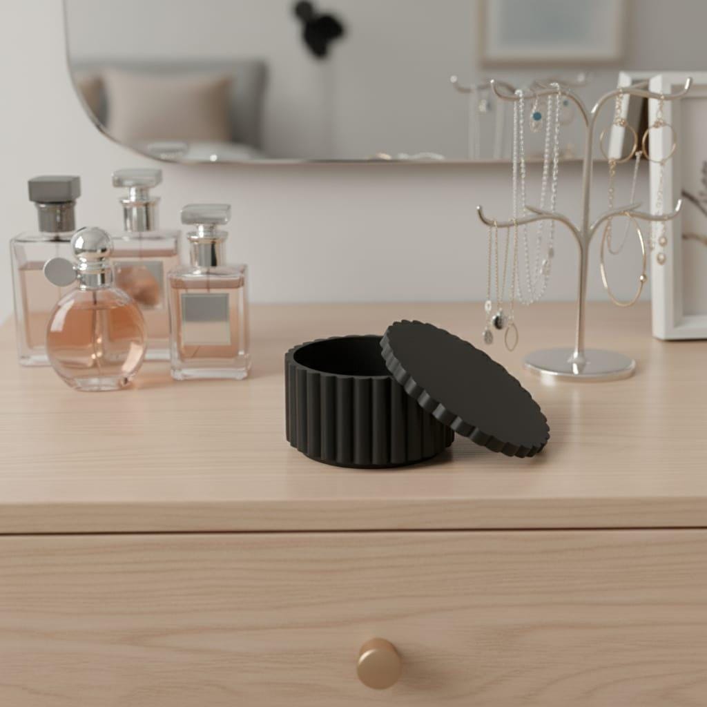 Modern Fluted Jewelry Box with Lid | 3D Printed Ribbed Trinket Organizer