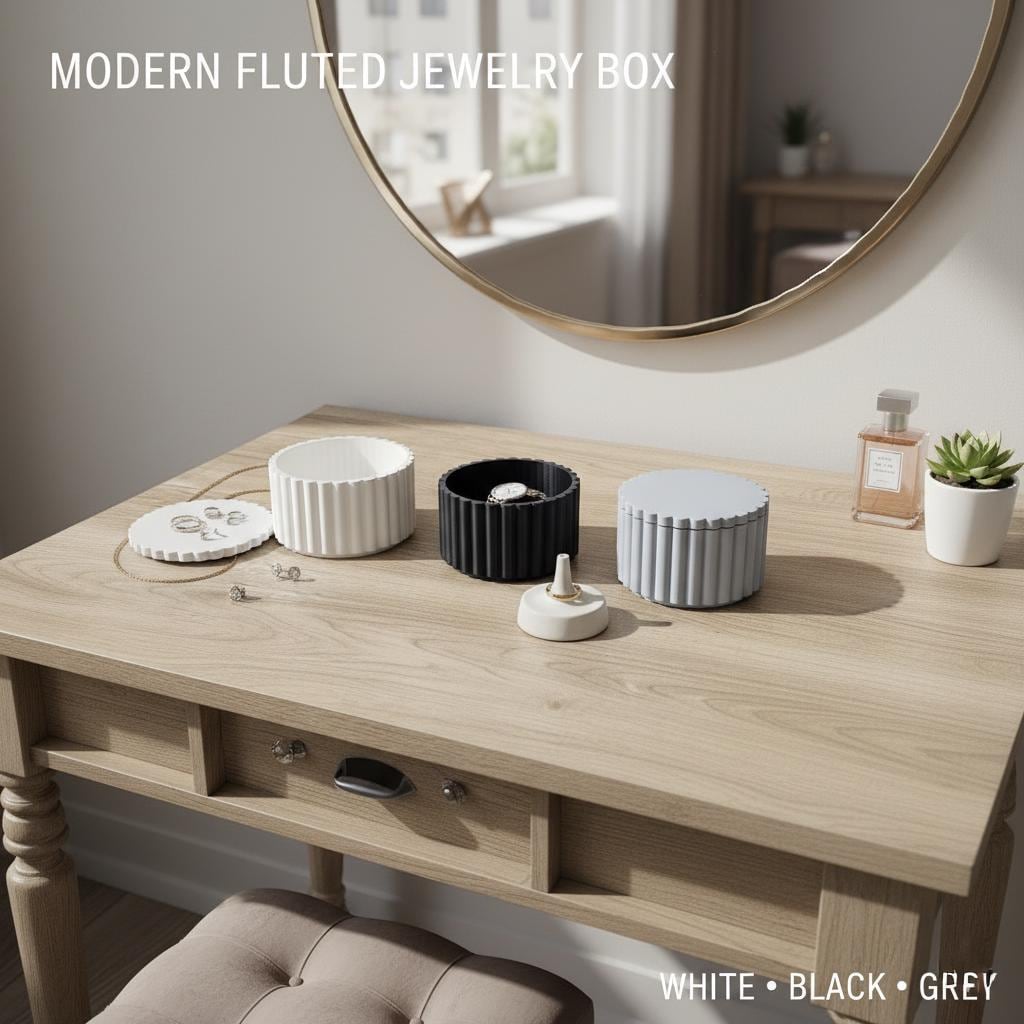 Modern Fluted Jewelry Box with Lid | 3D Printed Ribbed Trinket Organizer