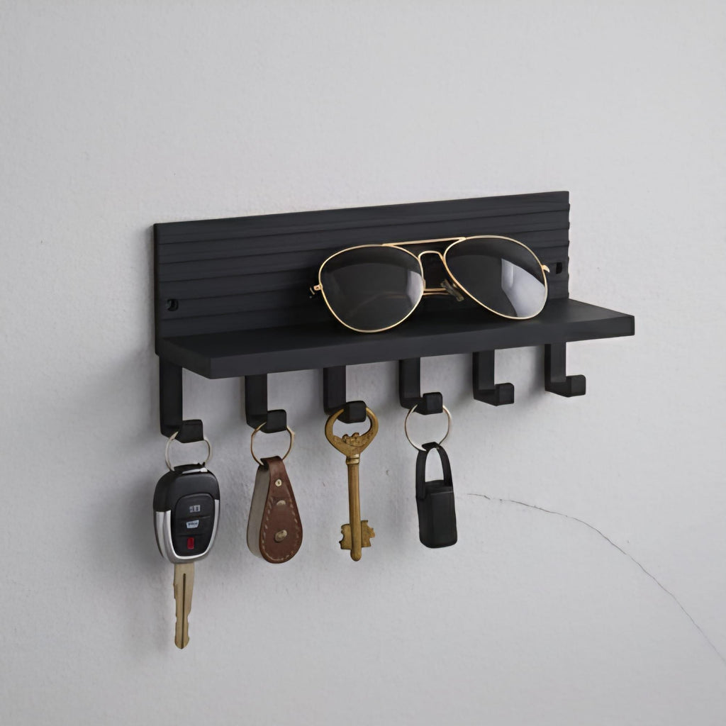 Modern Fluted Key Holder with Shelf | 8-Inch 3D Printed Entryway Organizer