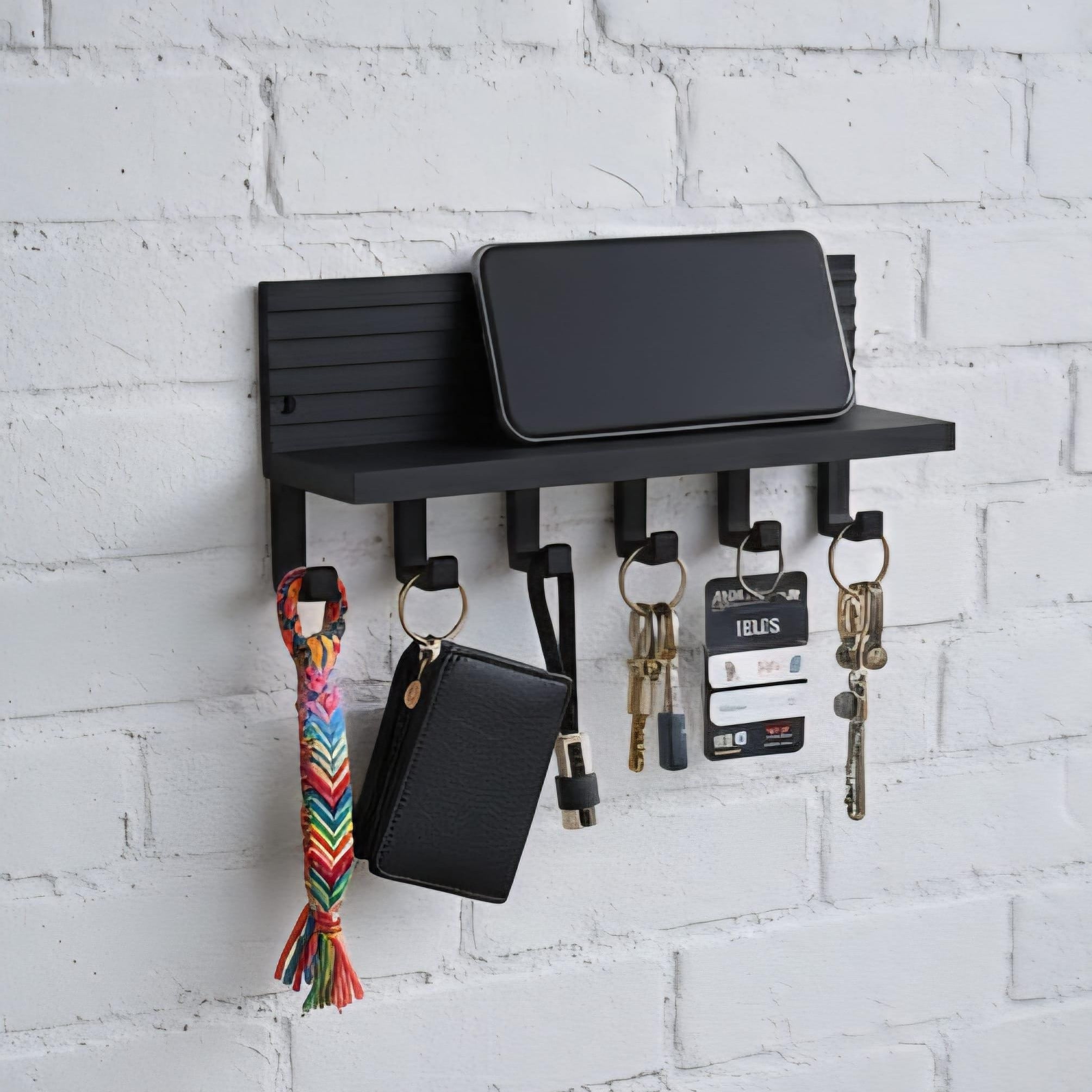 Modern Fluted Key Holder with Shelf | 8-Inch 3D Printed Entryway Organizer