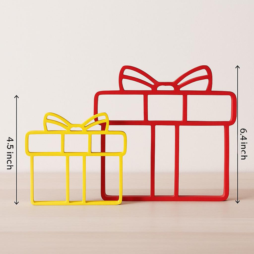 Modern Gift Box Decor Set | 3D Printed Red & Yellow Christmas Shelf Accents