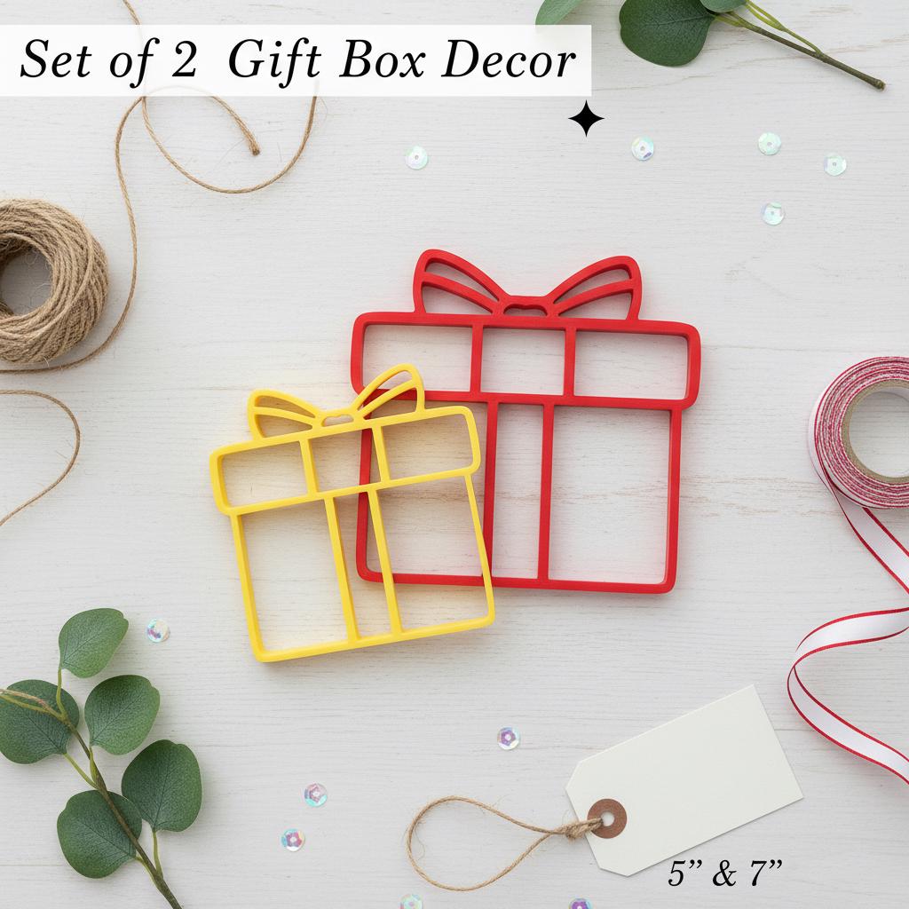 Modern Gift Box Decor Set | 3D Printed Red & Yellow Christmas Shelf Accents