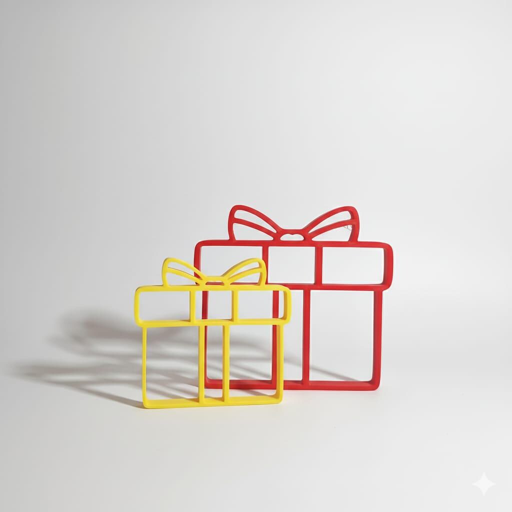Modern Gift Box Decor Set | 3D Printed Red & Yellow Christmas Shelf Accents
