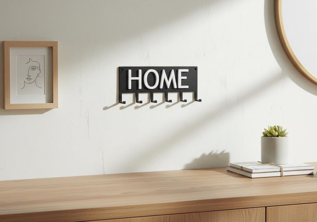 Modern HOME Wall Key Holder – Minimalist Entryway Key Rack with 5 Hooks