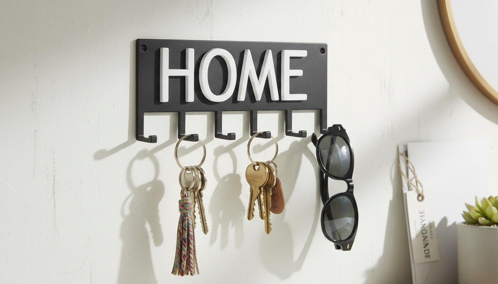 Modern HOME Wall Key Holder – Minimalist Entryway Key Rack with 5 Hooks